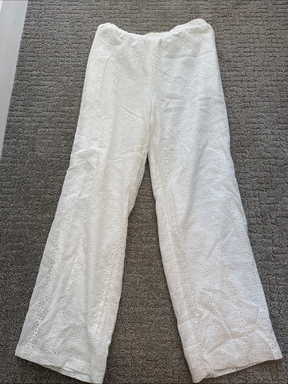 Studio seven designs- White Eyelet Wide-Leg Cotton Pants